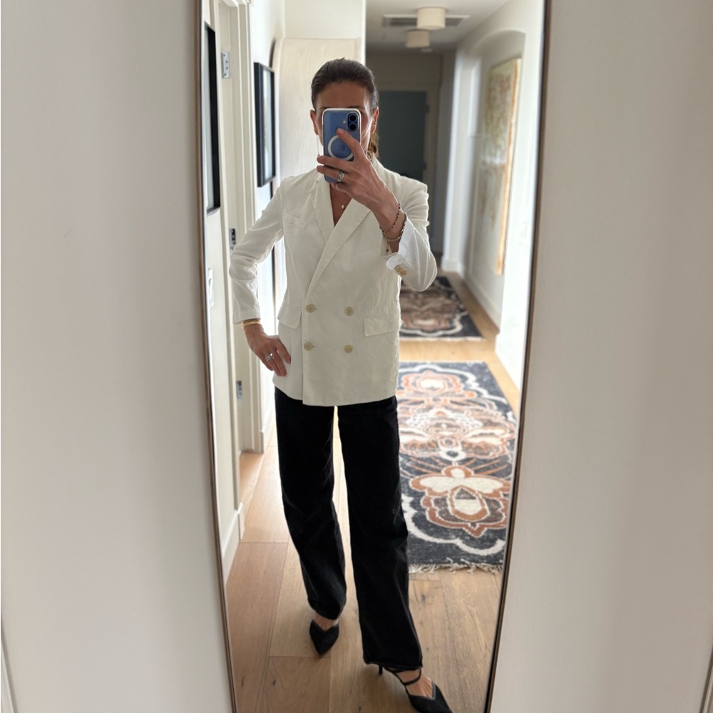 Theory Linen Blend Double-Breasted Linen Blend Blazer White Size 0